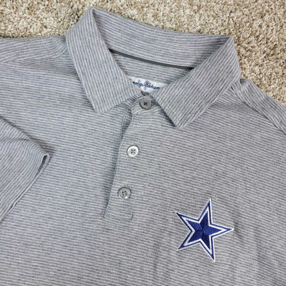 Tommy Bahama Dallas Cowboys Mens Small Gray Striped Stretch Knit Polo SS